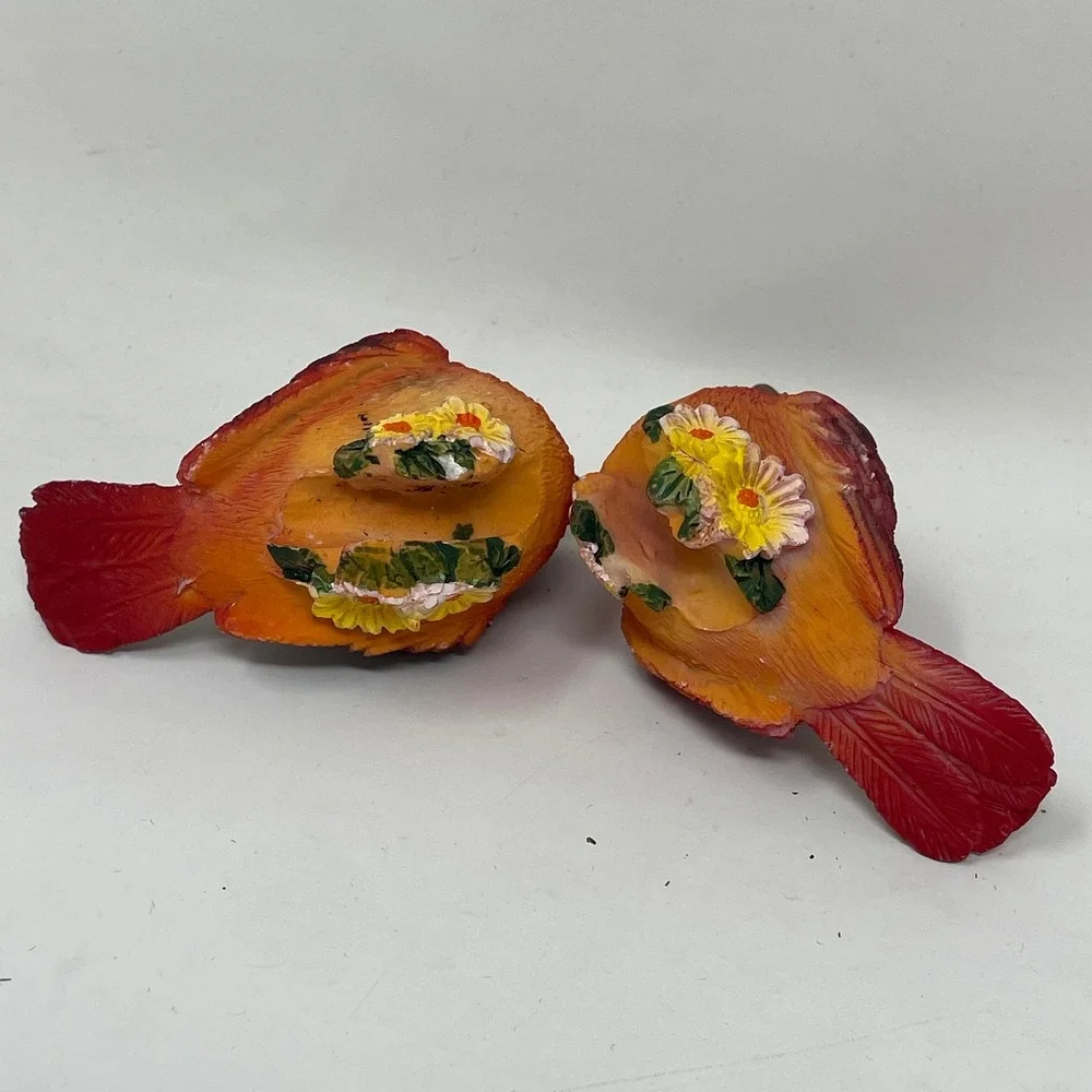 Red Cardinal Bird Rim Hangers Flower Pot Sitters Resin Figurine Pair 2.5 Inch